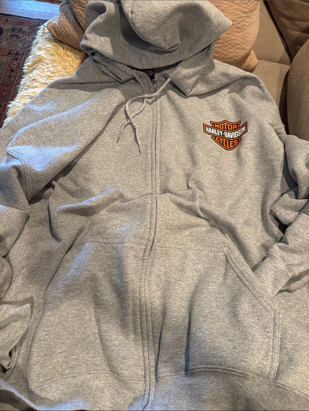 Harley-Davidson Gray Zip-Up Hoodie with Orange Logo Modesto